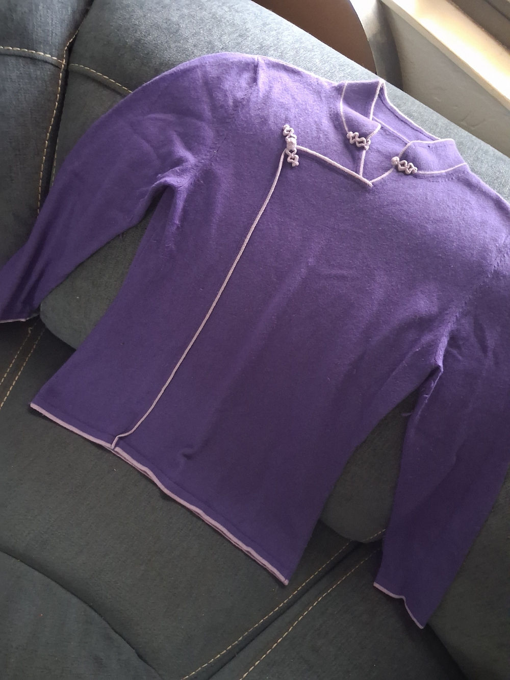 Purple Women's Long Sleeve Sweater with Contrast Trim